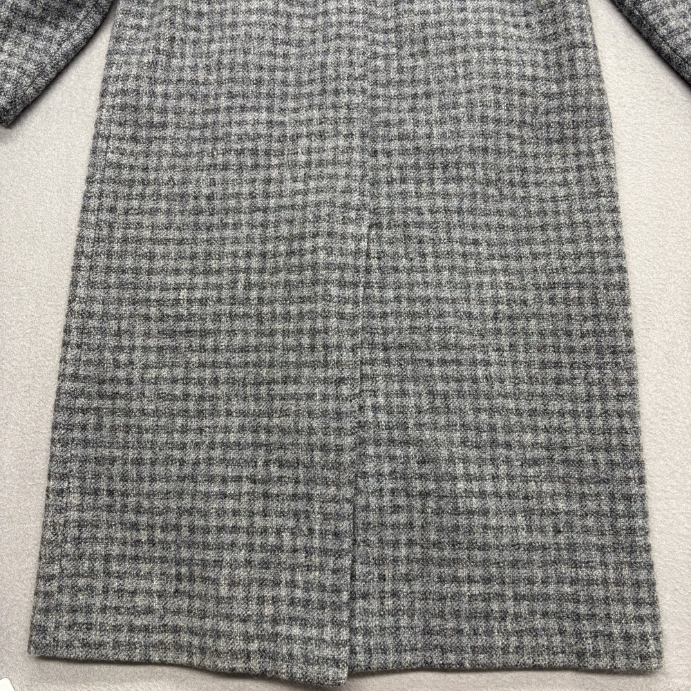 LL Bean VTG Gray Blue Wool Overcoat Women's Petite M Suede Collar Houndstooth - Picture 11 of 16
